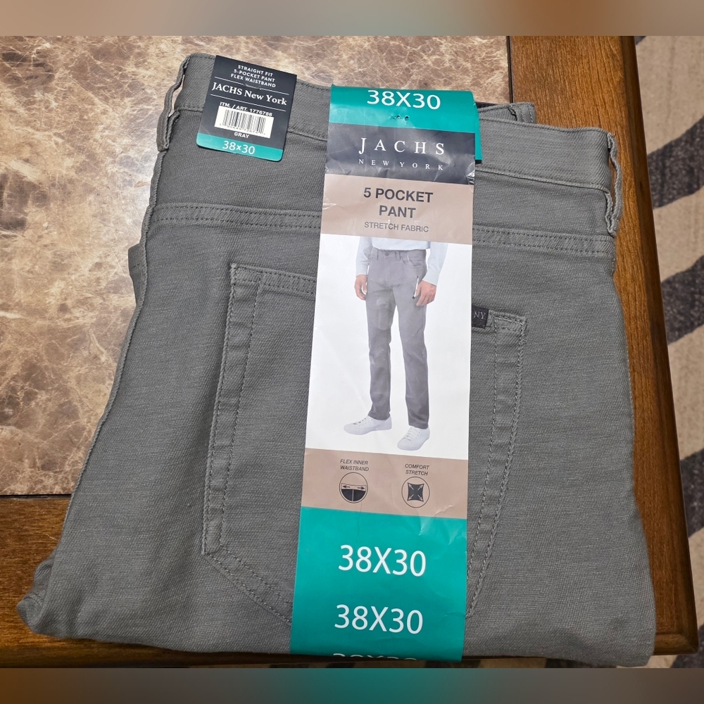 JACHS New York Men's Straight Fit Stretch 5-Pocket Pants in gray, size 38x30